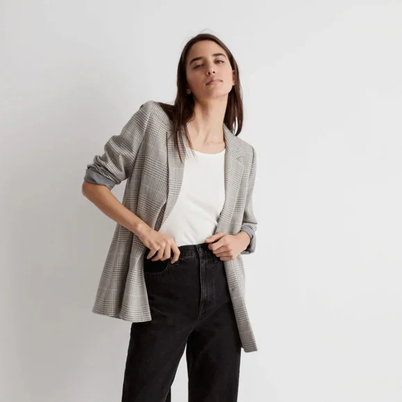 Madewell The Dorset Blazer in Galloway Plaid Grey and White size XS - Picture 2 of 13